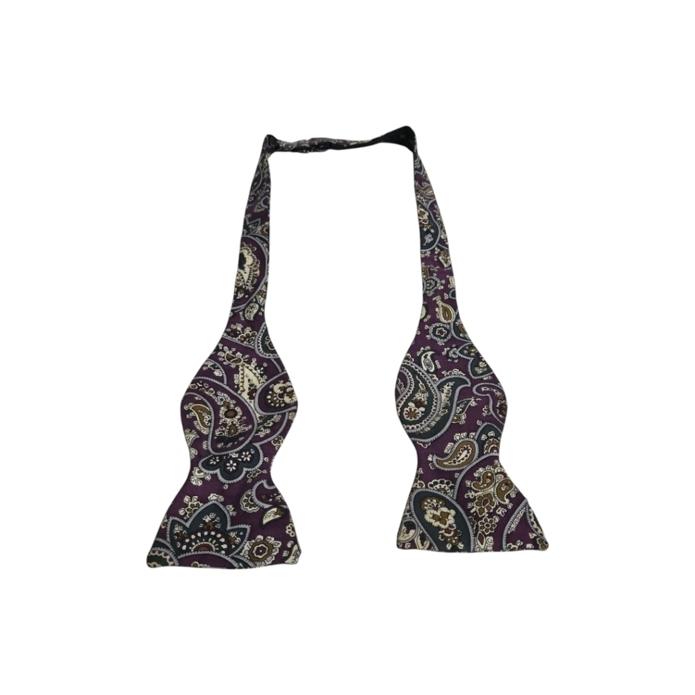 Mens Elegant Purple Paisley Bow Tie